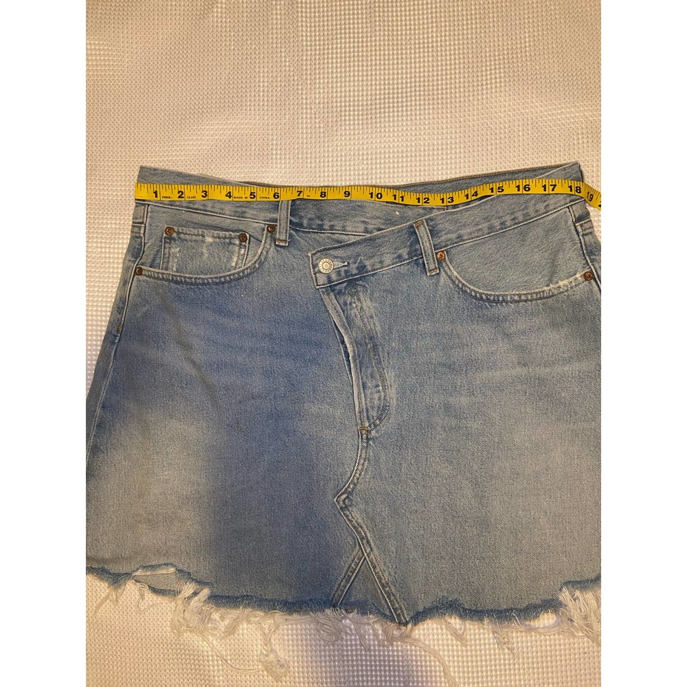 Agolde Light Wash Denim Midi Skirt with Frayed Hem- size 33 - Picture 6 of 6